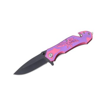 Eagle Design Handle Spring Assist Knife 4.5" Closed Pink